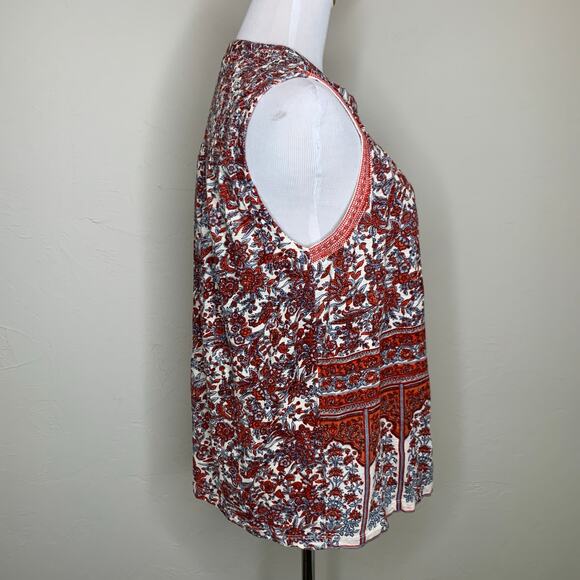 Lucky Brand Red Gray Floral Blouse Sz Small - Picture 4 of 9